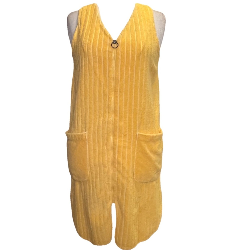 Stan Herman Women Yellow Vtg Chenille Robe Cover 70s Housedress Beach Resort S